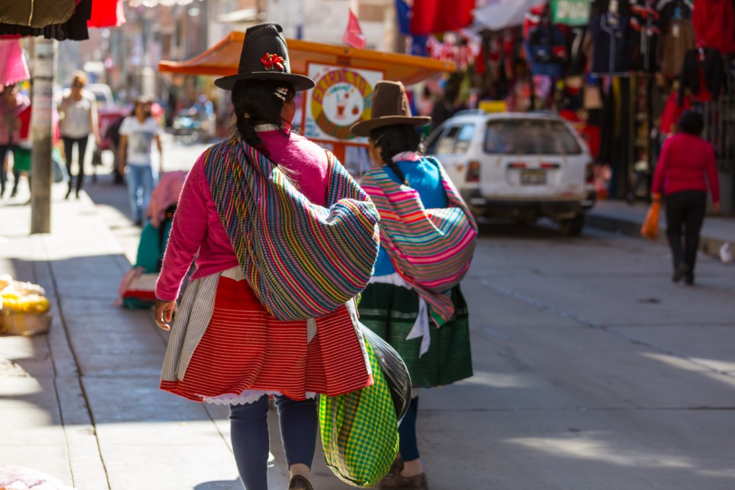 Peruvian people in city street